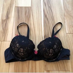 Adore Me Black Lace Padded Bra with Bow Details